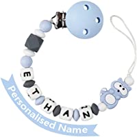 Soporte para chupete- mordedor personalizado con nombre- clip de cadena para chupete de bebé azul- clip de silicona para…